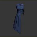 Blue Sleeveless Dress Sculpture Carving With Asymmetrical Hem And Waist Decorative Buttons