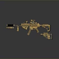 Detailed Tactical Golden Black Gun With Scope Magazine Metallic Accessories And Decorative Design