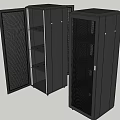 Two Black Server Racks Featuring Glass Doors And Metal Frame Structure 3d model