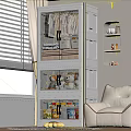 White Multi Layer Storage Cabinet With Transparent Doors In Cozy Living Room Interior