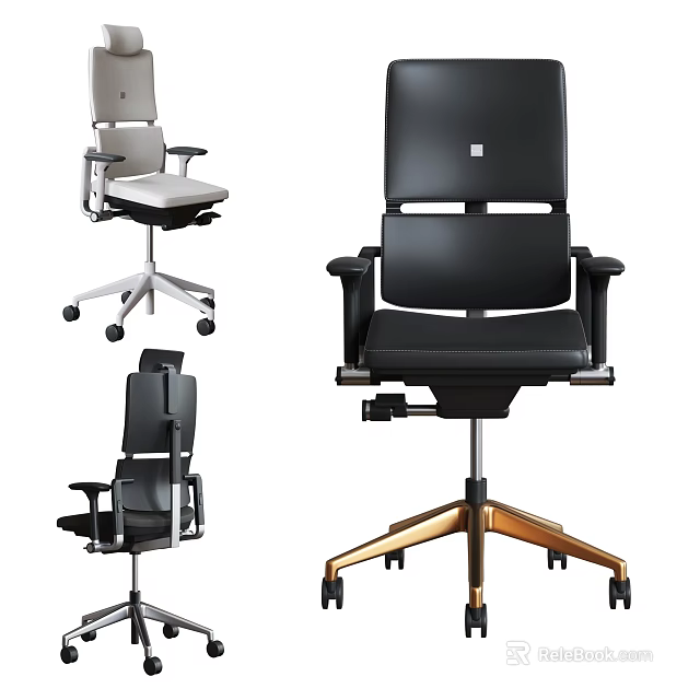 Ergonomic Modern Office Chair With Adjustable Armrests Gold Base Design 3d model