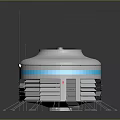 Round Industrial Equipment With White Body Top Rotating Fan Blue Stripe And Support Legs