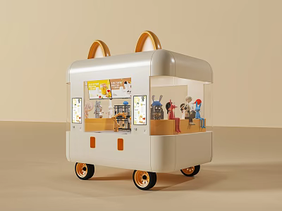 Mobile Coffee Cafe Cart With Transparent Windows Yellow Accents And Wheels 3d model