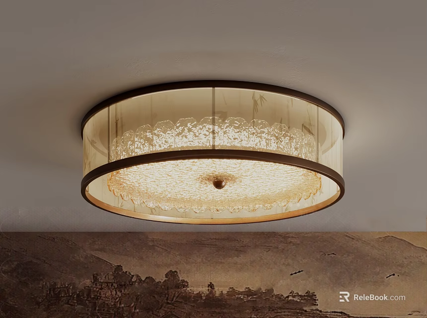 Modern Circular Ceiling Light with Textured Fabric Shade and Warm Glow for Interior Decor 3d model 
