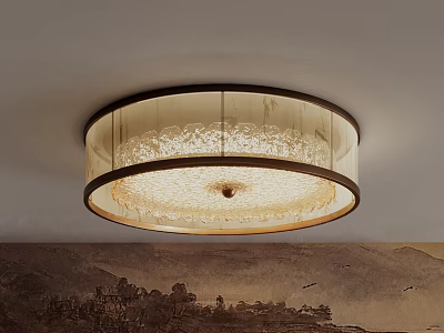 Modern Circular Ceiling Light with Textured Fabric Shade and Warm Glow for Interior Decor 3d model