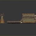 Various Wooden Logs And Stone Blocks Stacked With Crafting Tools And Materials