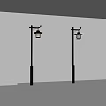 Vintage Style Outdoor Lights with Curved Poles Decorative Lamp Shades Illuminated Against Brick Wall