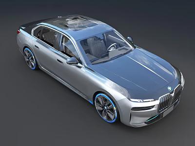 Sleek Silver Luxury Sedan With Blue Accents Kidney Grille LED Headlights And Modern Design 3d model