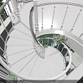 Elegant Banquet Hall With Ornate Ceiling Spiral Staircase Round Platform And Clear Chairs