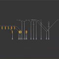 Different Types Of Street Lampposts And Traffic Lights With Reflective Bases