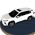 White SUV Car With Modern Exterior Black Wheels And Display Stand