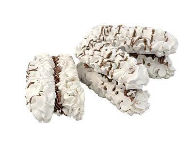 Three Delicious Cream Pastry Rolls With White Frosting And Chocolate Drizzle 3d model