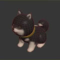 3D Shiba Inu Puppy Model With Gray Black White Fur And Orange Collar