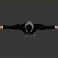 Man Standing With Arms Outstretched Wearing Black Jacket Hoodie Black Pants And Sneakers