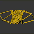 Yellow Geometric Sculpture With Interlaced Lines And Abstract Wireframe Design 3d model