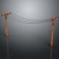 Wooden Decorative Poles With Wires And Red Insulators As Home Furniture Elements
