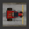 Red TRED FIRE Truck With Number 15 Black Roof And Large Tires On Road