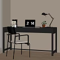 Modern Black Desk With Laptop Showing 214 Small Plant Table Lamp And Chair Near Window