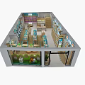 Baby Products Specialty Store with Shelves Product Displays Baby Cart Checkout Counter and Bright Lighting