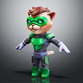Cute Superhero Cat Character in Green Purple Costume with Mask