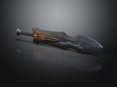 Warrior Wielding Dragon Forged Sword With Glowing Blue Patterns And Golden Hilt 3d model