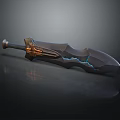 Warrior Wielding Dragon Forged Sword With Glowing Blue Patterns And Golden Hilt