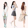 Group of Women in Various Fashion Styles Holding Flowers with Different Poses