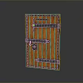 Rustic Brown Wooden Main Door With Metal Hinges And Decorative Lock Design