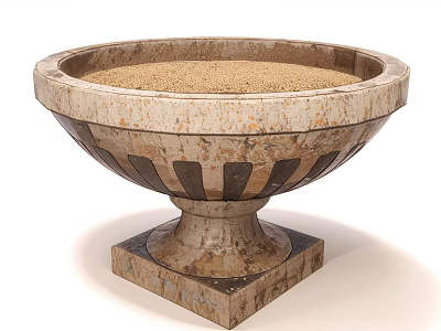 Vintage Style Stone Garden Ornament Planter With Bowl Shaped Design And Square Base 3d model