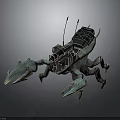 Futuristic Pilot And Mechanical Crab With Antennas Cockpit And Clawed Legs