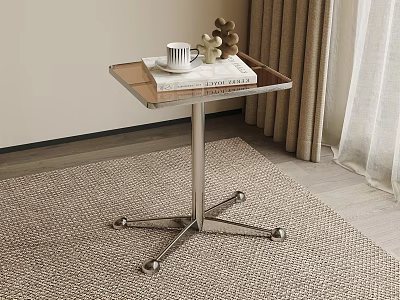 Modern Side Table With Metal Frame Glass Top And Decorative Items On Wheels 3d model