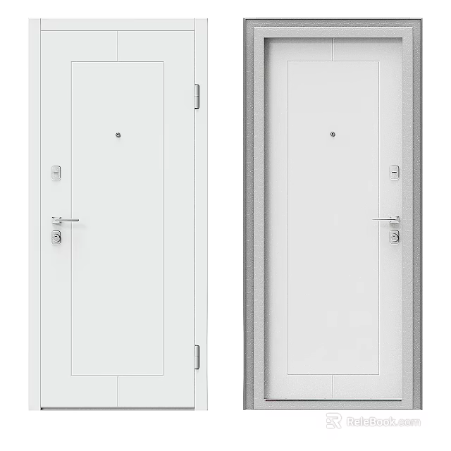 White Single Panel Swing Door With Simple Design And Silver Door Handle 3d model