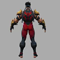 Man in Heroic Gold and Red Armor with Muscular Build and Ornate Shoulder Decorations
