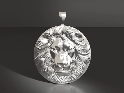 Statement Silver Lion Head Pendant Jewelry With Intricate Carved Design 3d model