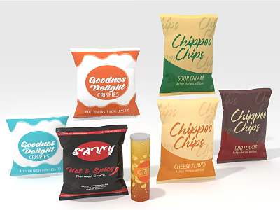 Various Flavored Snacks Including Chips And Savory Hot Spicy Options 3d model