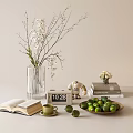 Decorative Ornament Set with Vase Flower Branches Calendar Bear Figurine Books and Limes