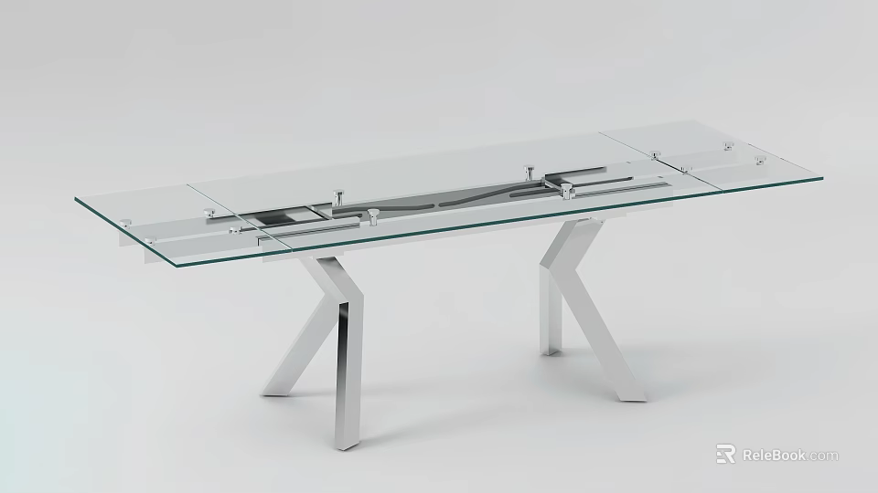 Modern Glass Top Dining Table With Sleek Chrome Metal Legs Design 3d model 