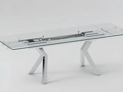 Modern Glass Top Dining Table With Sleek Chrome Metal Legs Design 3d model