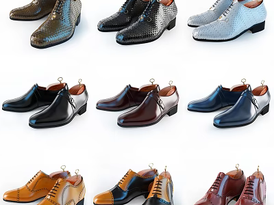 Stylish Lace Up Dress Shoes in Black Brown Blue and Tan Colors for Formal Wear 3d model