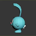 Cute Blue Cartoon Rabbit 3D Model With Big Ears Smiling Face And Open Arms