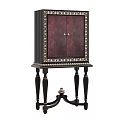 Vintage Entryway Console Cabinet With Burgundy Doors Gold Accents And Carved Legs