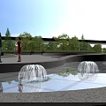 Garden Landscape Featuring Fountains People Greenery Paved Ground And Blue Sky