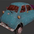 Blue Small Car With Red Roof Textured Body And Black Wheels