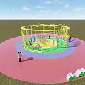 Outdoor Sports Equipment Featuring Yellow Metal Climbing Frames Slide And Kids Play Area On Grass