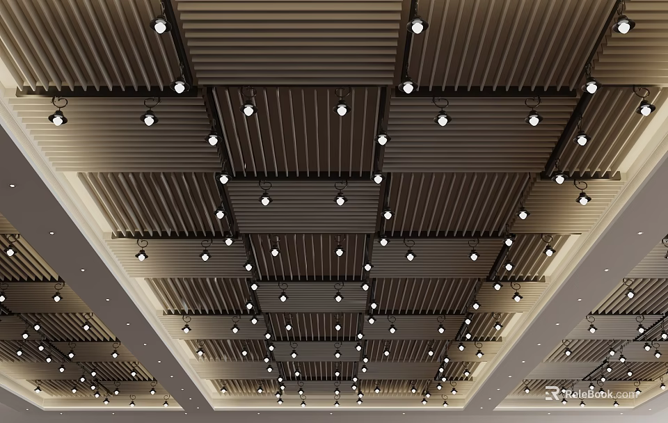 Modern Ceiling Design With Slatted Panels And Recessed Lights For Contemporary Spaces 3d model 