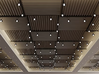 Modern Ceiling Design With Slatted Panels And Recessed Lights For Contemporary Spaces 3d model