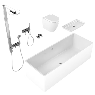 Modern Bathroom Suite With Bathtub Toilet Shower Fixtures And Sink 3d model