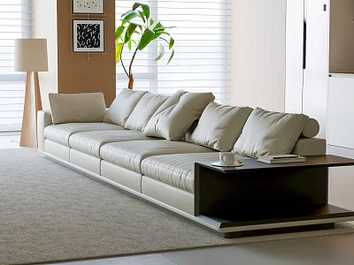 Modern Comfortable Light Beige Three Seater Sofa With Soft Cushions For Bright Minimalist Living Room 3d model