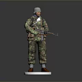 Man In Camouflage Military Uniform Holding Rifle Standing On White Base