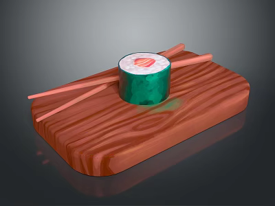 Wooden Side Table With Wood Grain Surface And Green Cylindrical Object Chopsticks 3d model
